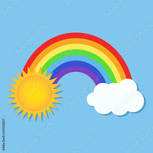 Colorful rainbow  sun and cloud in the sky in cartoon style like element for design  stock vector illustration