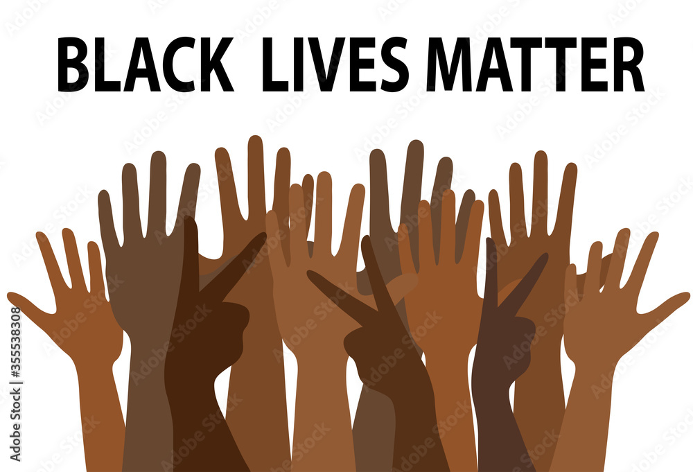 Obraz premium black lives matter words concept banner or poster with many black human hands, stock vector illustration