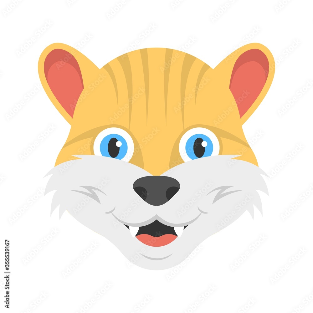 Cute baby tiger cartoon icon in flat design style.