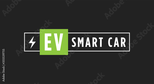 Electric Smart Car, Car Charging Station Sign Banner, Logo Vector Illustration Background