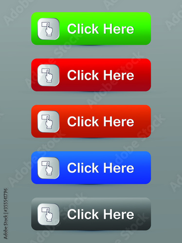 Web Click Here buttons glass effect vector design  