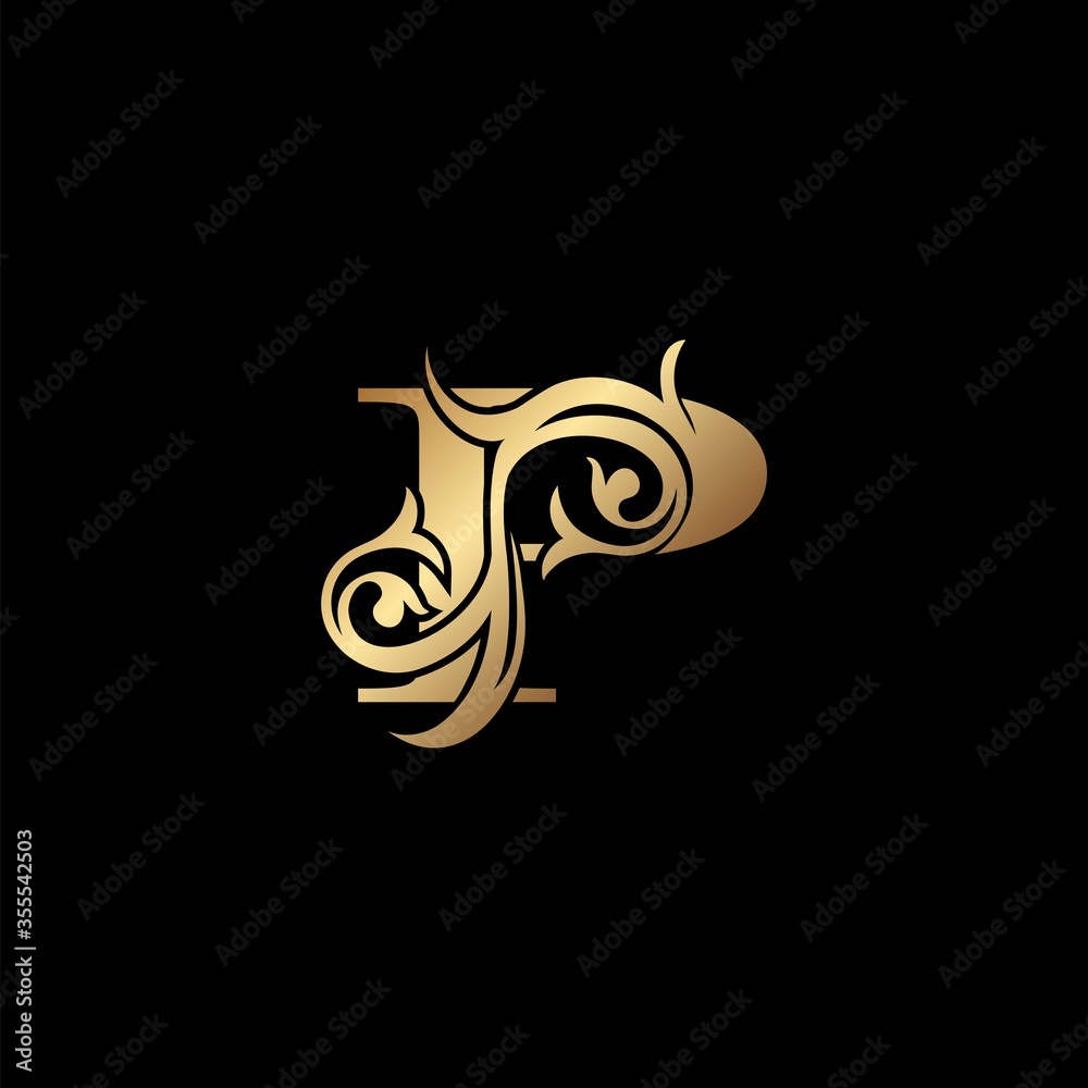 Luxury Gold Letter P Floral Leaf Logo Icon, Classy Vintage vector design concept