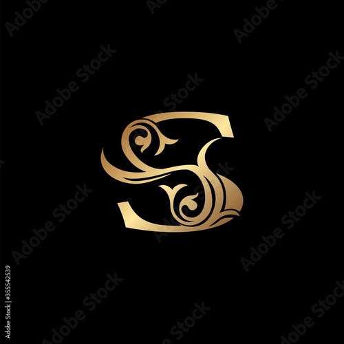Luxury Gold Letter S Floral Leaf Logo Icon, Classy Vintage vector design concept for emblem, wedding card invitation, brand identity, business card initial, Restaurant, Boutique, Hotel and more.