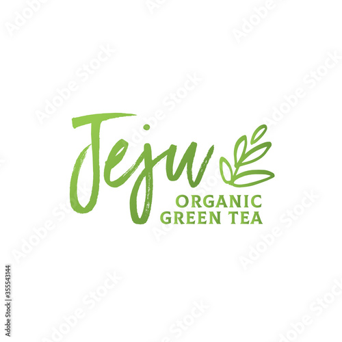 Jeju Organic Green Tea Leaves Logo Branding Vector Illustration Background