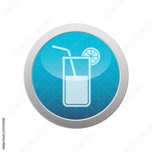 Cocktail or fresh juice glass isolated light blue shiny circle design vector illustration