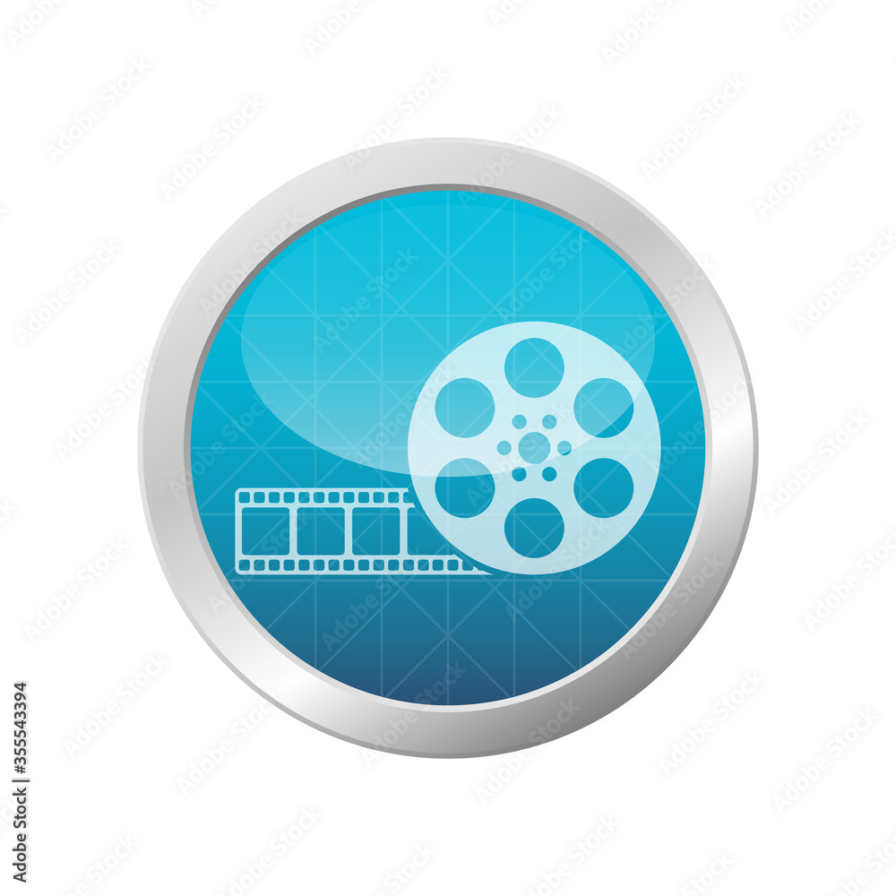Retro cinema reel icon video camera negative tape roll symbol movie filmstrip on light blue shiny circle frame vector illustration Retro cinema reel icon video camera negative tape roll symbol movie filmstrip on light blue shiny circle frame vector illustration