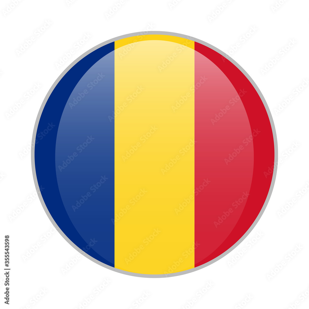 Romania national flag round glossy icon. Romanian badge Isolated on white background.