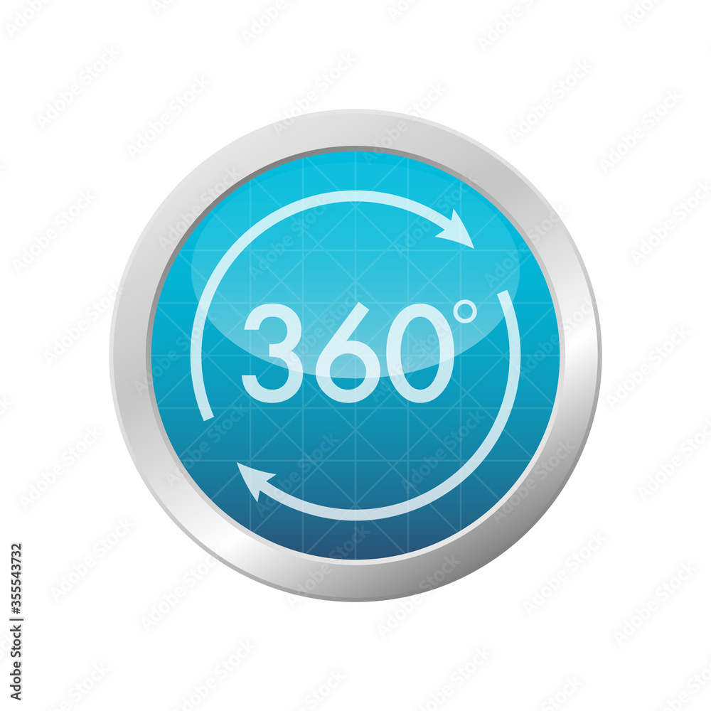 Virtual Reality 360 Degrees VR view Icon for app or web round button light blue glossy illustration