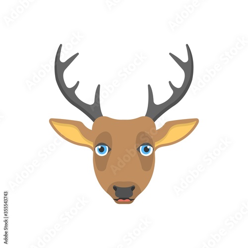 Animated deer head icon in flat design style. Reindeer face for logo, mascot design.