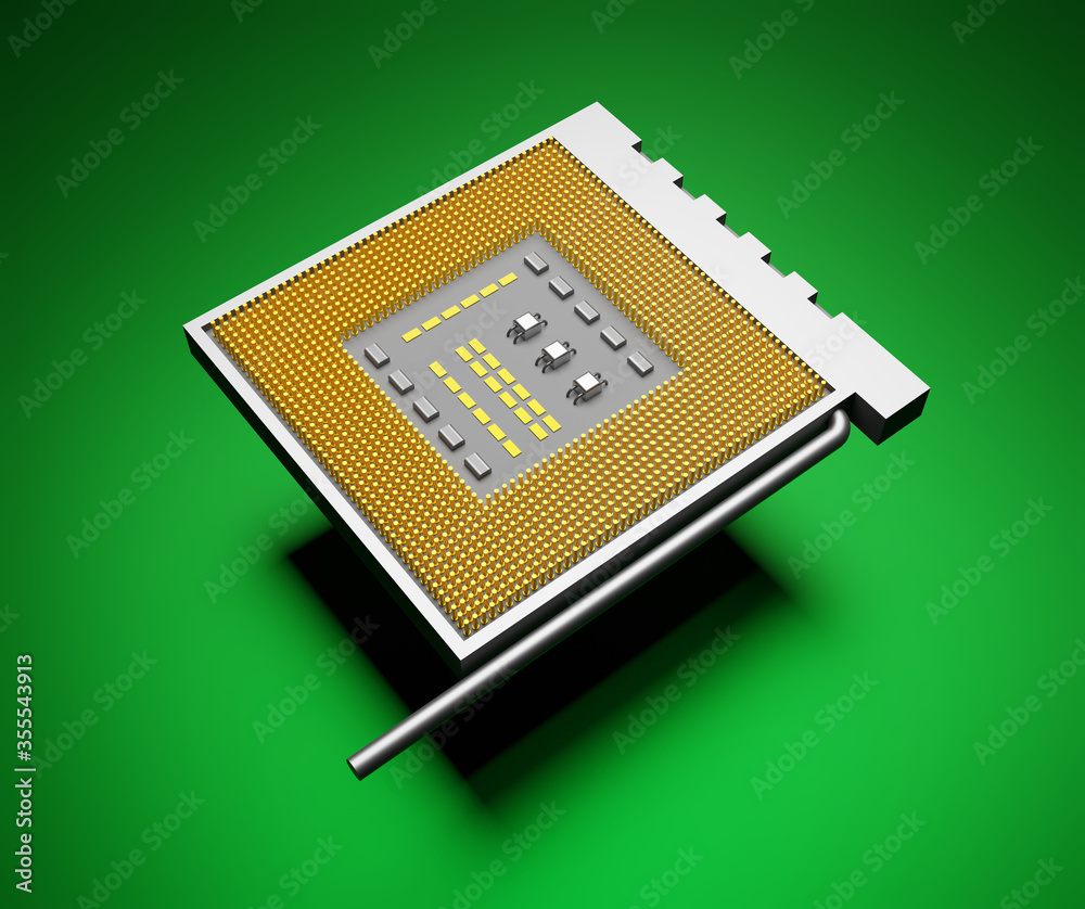 Computer Processor CPU on green background. Rendered in 3D. Computer Processor CPU on green background. Rendered in 3D.