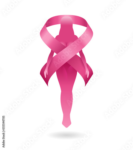 Womens health logo template - symmetrical icon with Venus symbol and breast cancer ribbon - isolated vector emblem