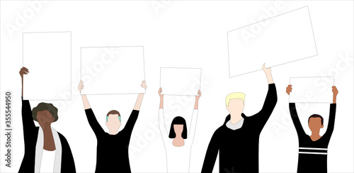 people protest on black lives matter campaign against racism holding white board