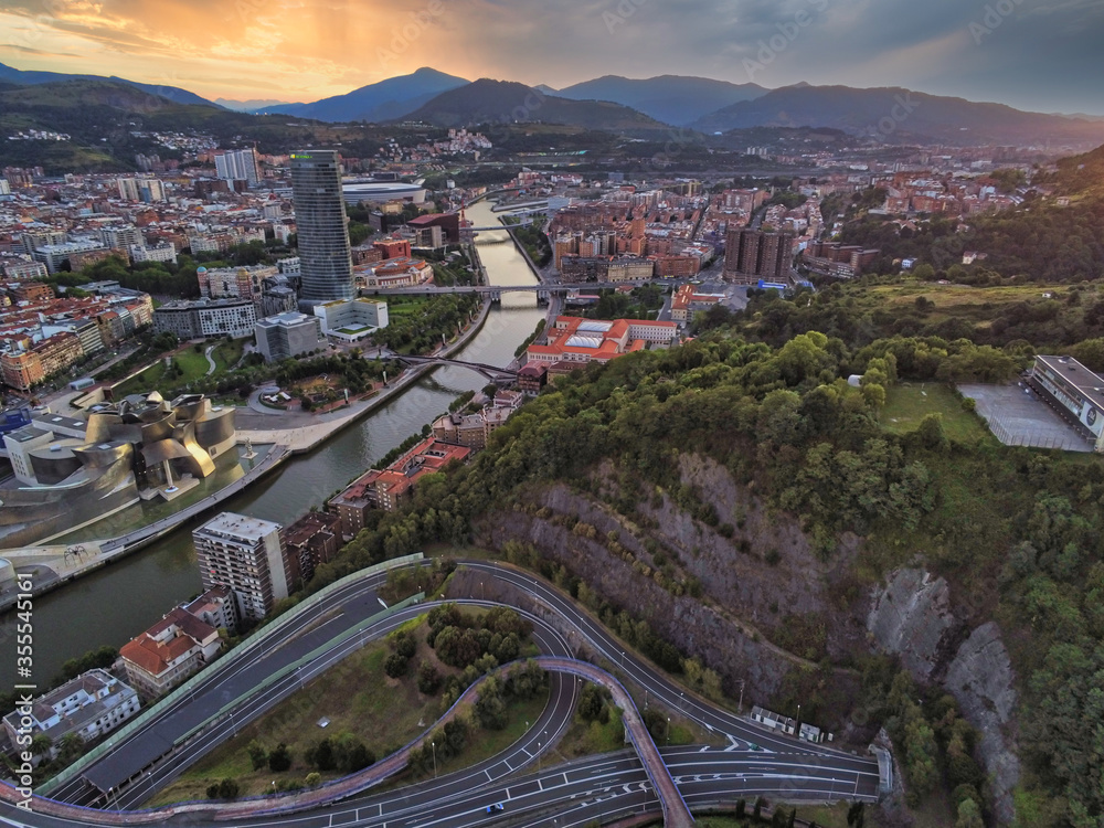Aerial view of Bilbao, city of Basque country.Spain. Drone Photo