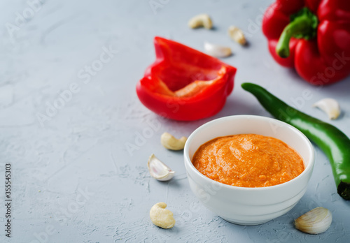 Red Bell pepper cashews sauce in a bowl