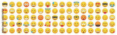 Big set of emoticon smile icons. Cartoon emoji set. Vector emoticon set
