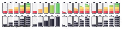 Set of battery charging indicator icons on a white background