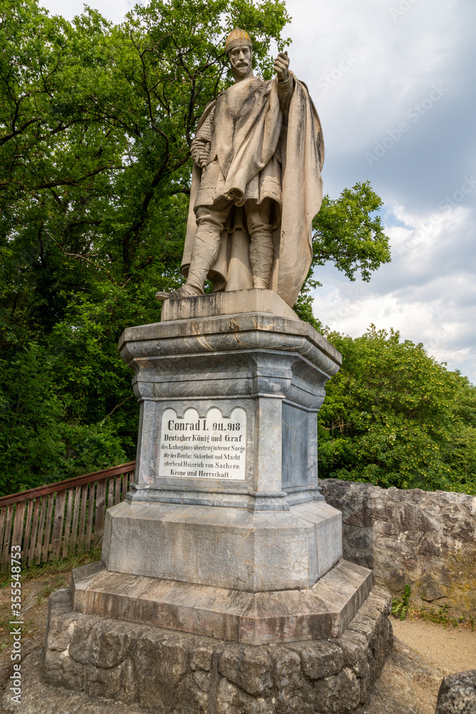 Statue of King Conrad I above Lahngau near Runkel