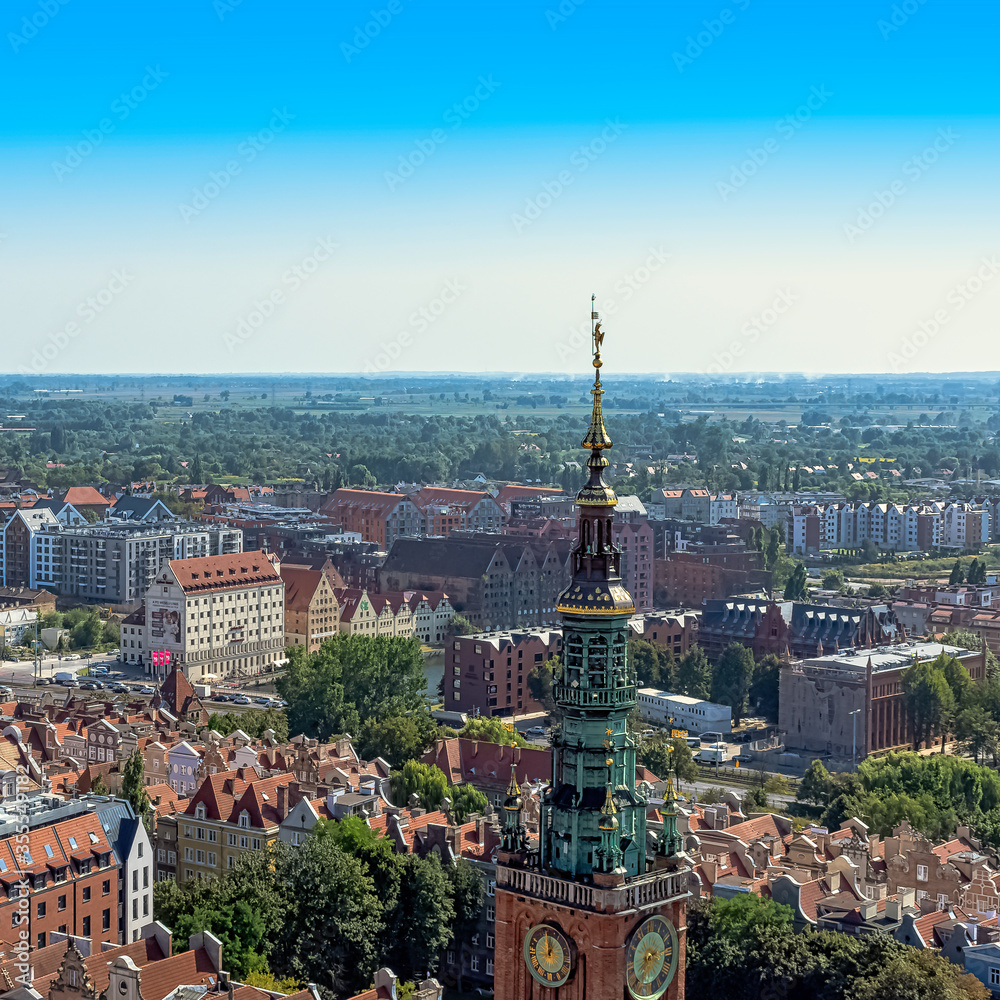 Aerial view of Old Town in Gdansk, Tricity, Pomerania, Poland