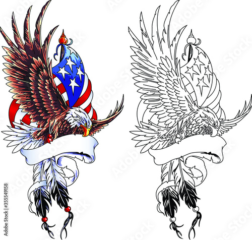 American eagle with USA flag, ribbon for tagline. Vector illustration