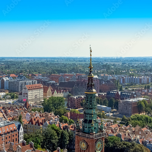 Aerial view of Old Town in Gdansk, Tricity, Pomerania, Poland