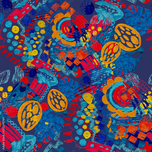 Creative seamless pattern with beautiful bright abstract elements. Colorful t...