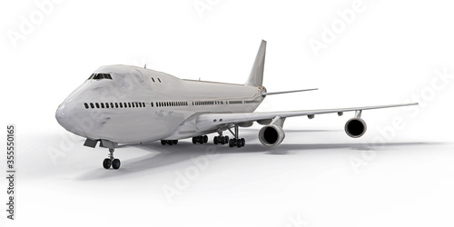 Large passenger aircraft of large capacity for long transatlantic flights. White airplane on white isolated background. 3d illustration. © whitecityrecords