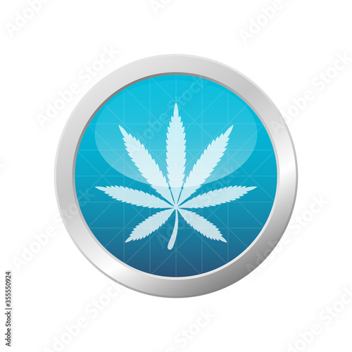 Marijuana Leaf Weed Logo Cannabis Plant Symbol On Light Blue Shiny Circle Vector Illustration
