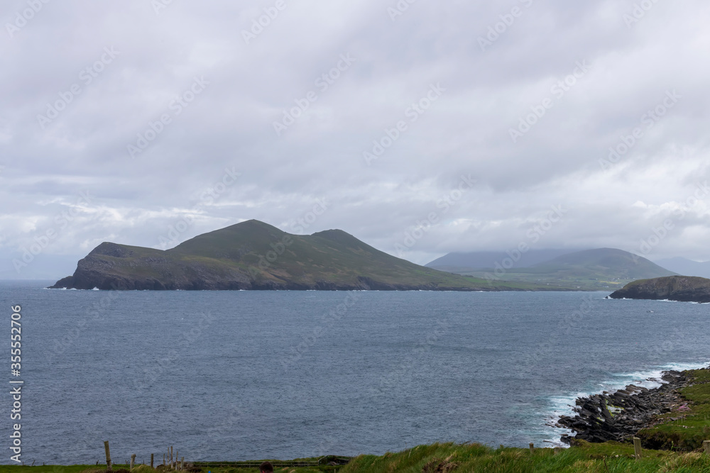 Beautiful aerial view of Valentia Island. Scenic Irish countyside on a dull spring day, County Kerry, Ireland. Beautiful aerial view of Valentia Island. Scenic Irish countyside on a dull spring day, County Kerry, Ireland.