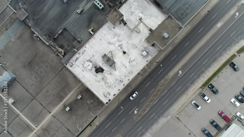 Top Down View Aerial Over Trucking Shipping Yard With No People No Cars During Day photo