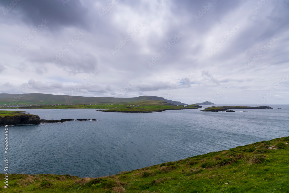 Beautiful aerial view of Valentia Island. Scenic Irish countyside on a dull spring day, County Kerry, Ireland. Beautiful aerial view of Valentia Island. Scenic Irish countyside on a dull spring day, County Kerry, Ireland.