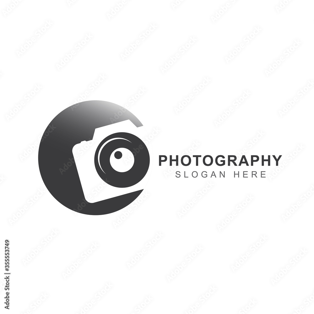Camera photography logo icon design template with shutter and lens shape element. Symbol of equipment professional photographer concept. Vector graphic illustration for identity and brand photo studio Camera photography logo icon design template with shutter and lens shape element. Symbol of equipment professional photographer concept. Vector graphic illustration for identity and brand photo studio