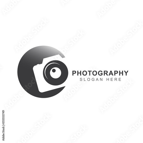 Camera photography logo icon design template with shutter and lens shape element. Symbol of equipment professional photographer concept. Vector graphic illustration for identity and brand photo studio