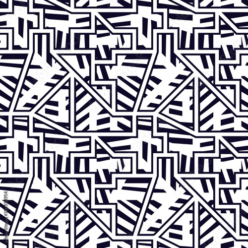 Modern seamless pattern. Geometric pop art print. Repeated striped geo shapes. Contemporary creative design texture