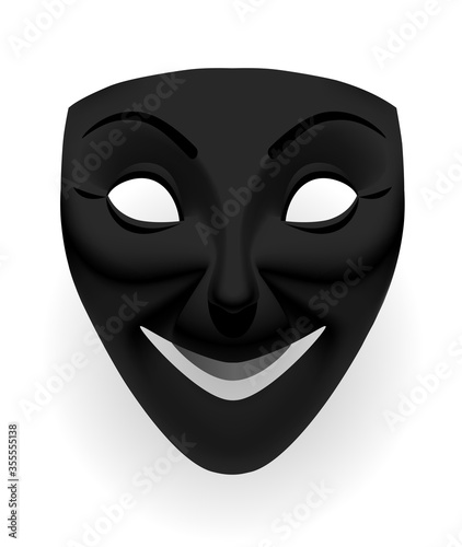 Black theatrical smiling mask isolated on white