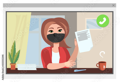 online call for work, lesson. video conference, work remotely. computer window with online outsourcing report. vector illustration