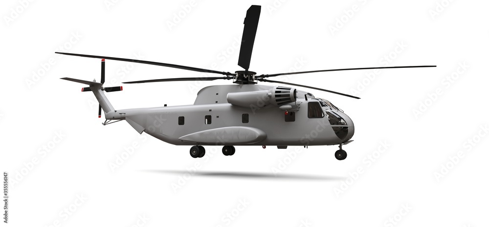 Military transport or rescue helicopter on white background. 3d illustration.