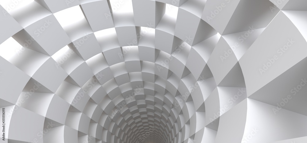 Long white tunnel as an abstract background for your design. 3d illusration.