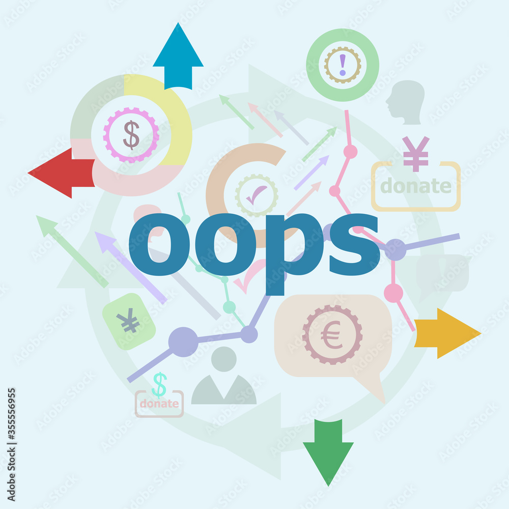 Text Oops. Social concept. Linear Flat Business icon set. Marketing promotion concept Text Oops. Social concept. Linear Flat Business icon set. Marketing promotion concept