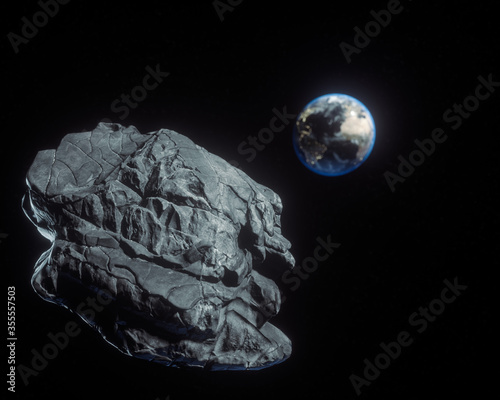 Obraz na płótnie Huge asteroid is approaching to the Earth orbit. Meteorite from outer space. 3d w salonie