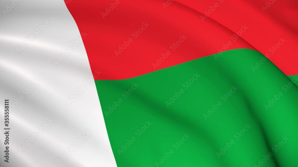 Madagascar National Flag - 4K seamless loop animation of the Malagasy flag. Highly detailed realistic 3D rendering Madagascar National Flag - 4K seamless loop animation of the Malagasy flag. Highly detailed realistic 3D rendering
