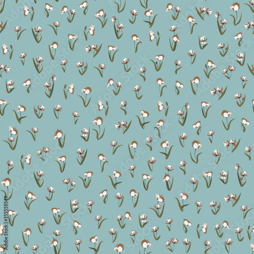 Spring tulips background. Seamless floral pattern. Small flowers print. Liberty style millefleurs