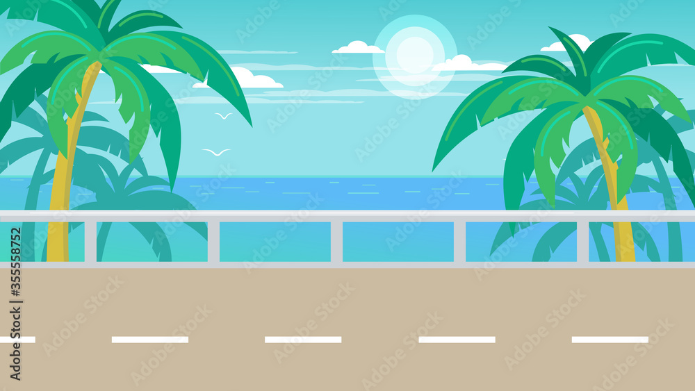 Φωτογραφία Vector scene of the road to the sea. Sea view.Tourist trip.