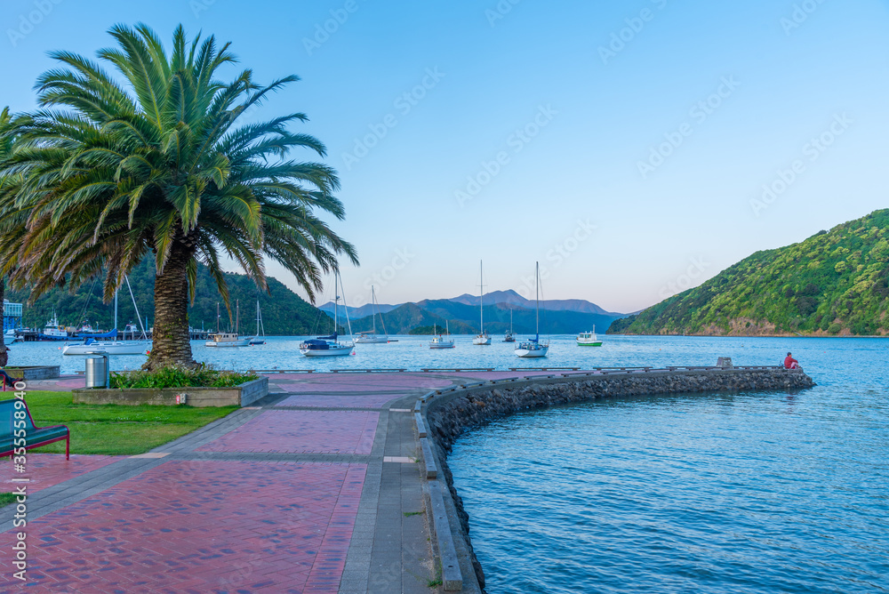 Φωτογραφία Boats mooring at Queen Charlotte sound in Picton, New Zealand
