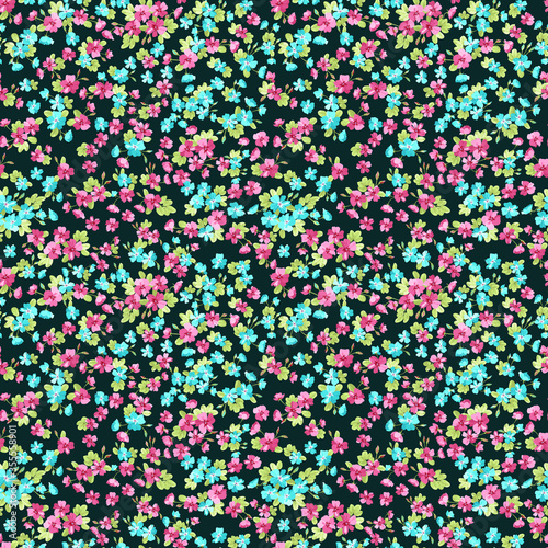 Simple seamless floral pattern with bright colorful small flowers of dog roses. Trendy millefleurs. Elegant template for fashion prints.