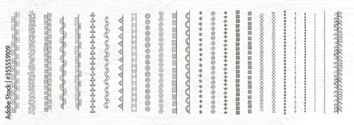 Doodle dividers, brush lines and borders set. Rustic decorative design elements and patterns