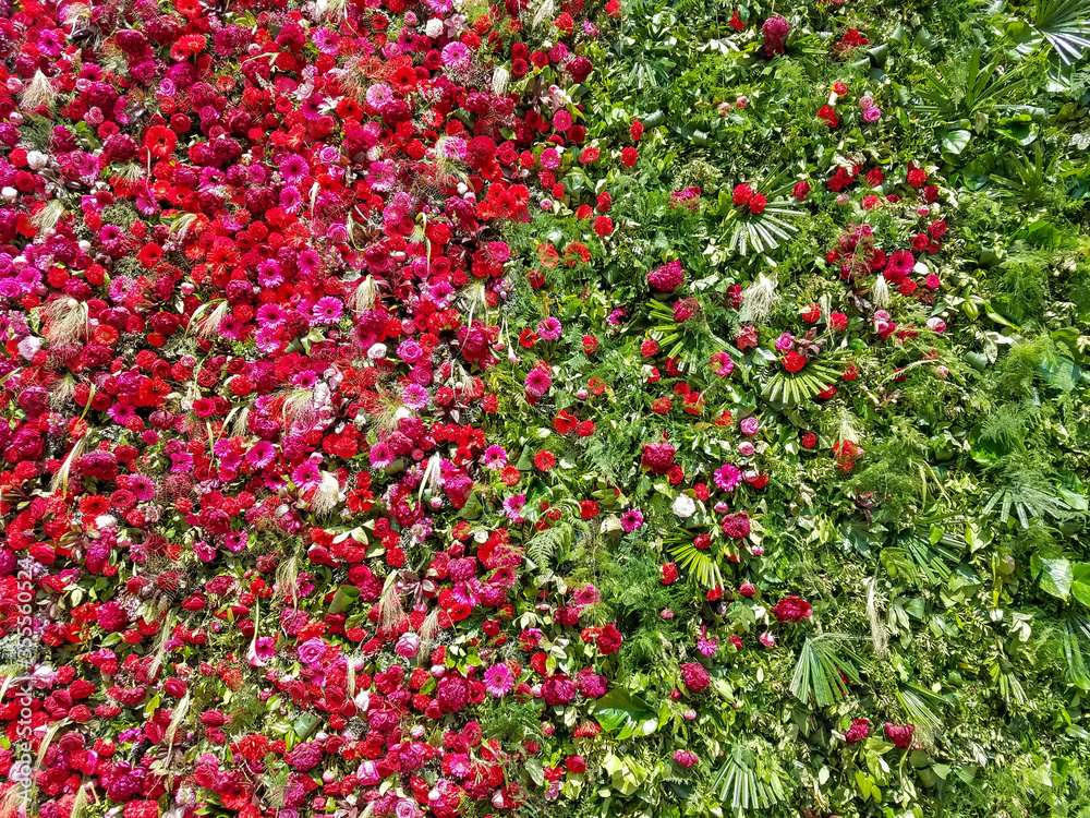 Vertical garden with flowers and greenery