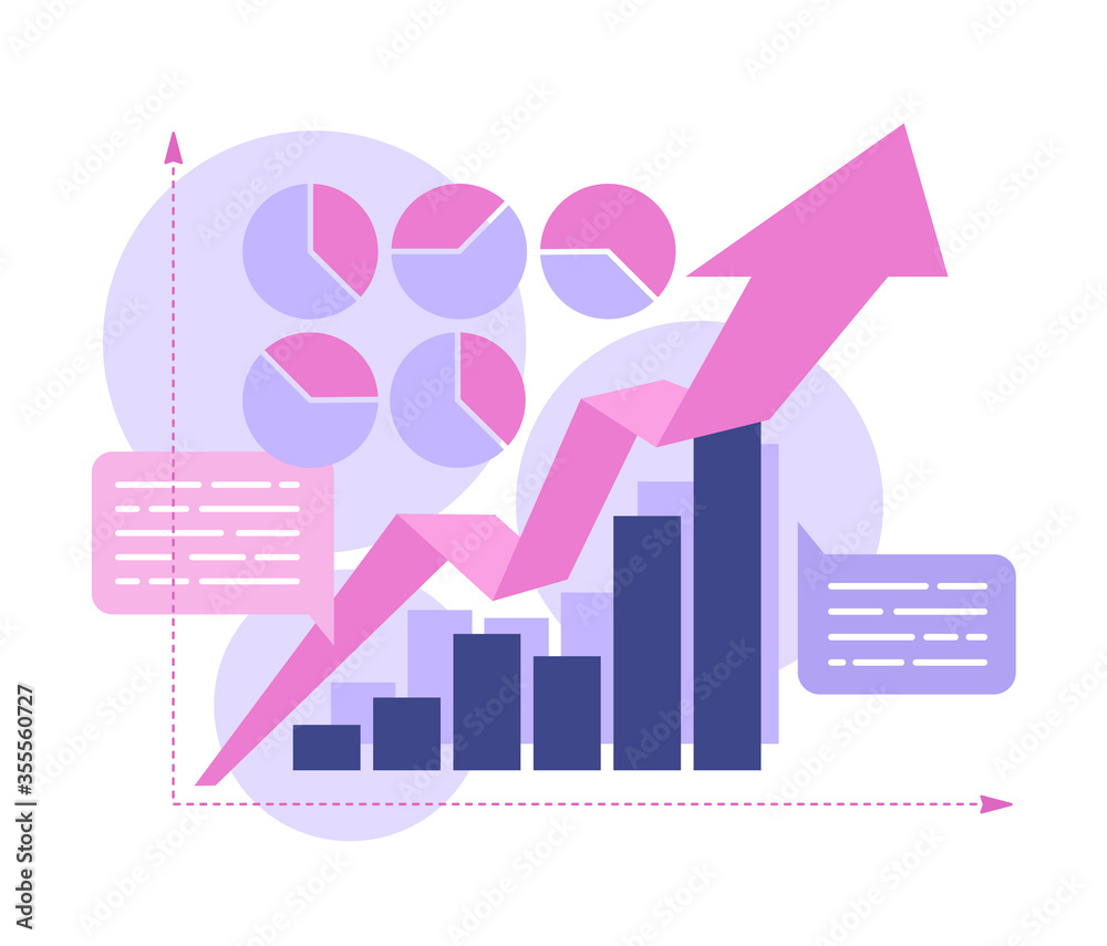Fototapeta premium Business success - graphic data (chart, diagram, bar) with growth process - arrow up - creative vector infographic illustration