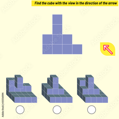 Find the cube with the view in the direction of the arrow. Intelligence questions, Visual intelligence test, iq test