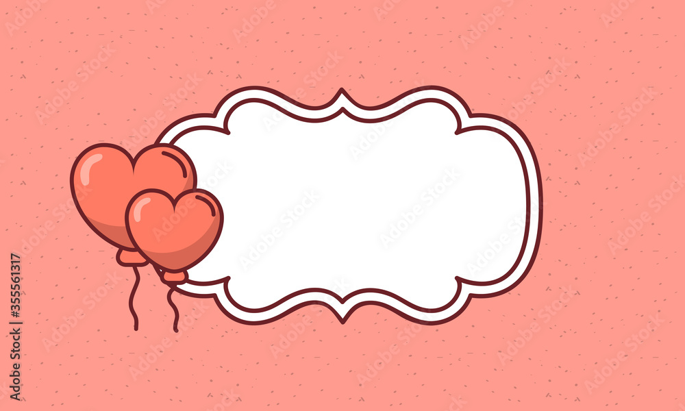 Valentines day frame with hearts balloons vector design