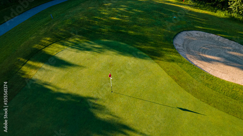 Golf course fly over green. Gold course Holzhaeusern, Switzerland
